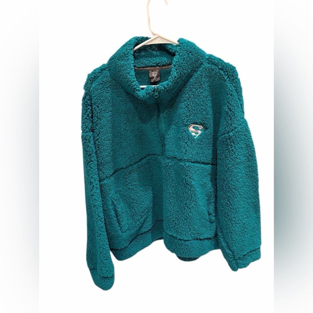 Superman Teal Fleece Pullover Comics Six Flags Superhero Size XXL